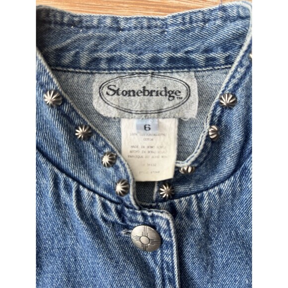 Vintage Stonebridge Womens Size 6 Blue Denim Studded Western Jean Jacket - Picture 2 of 8